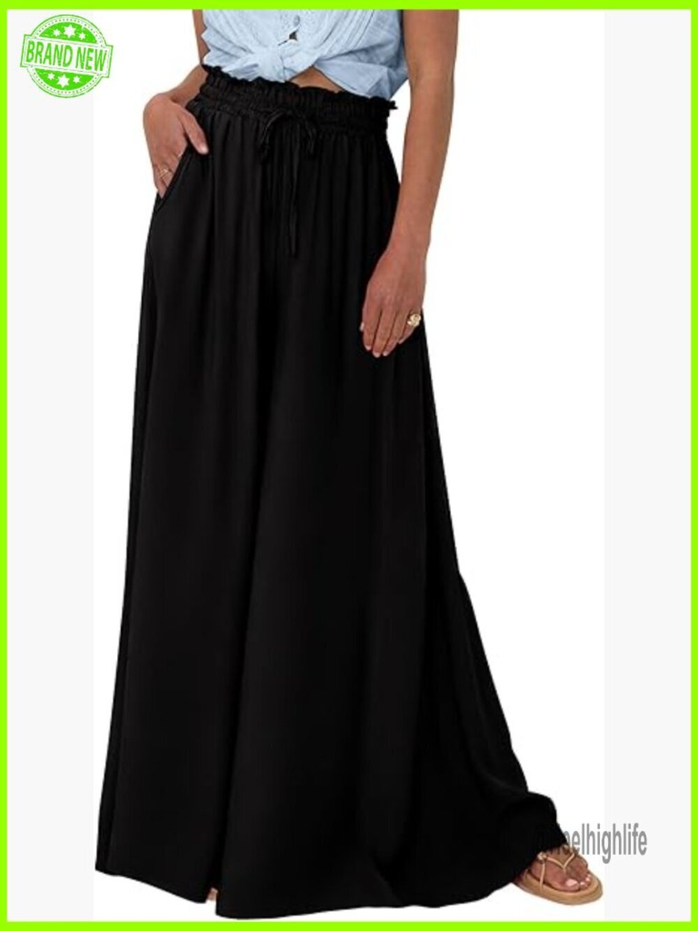 High Waist Wide Leg Palazzo Pants with Pockets, Lightweight Polyester, Lounge